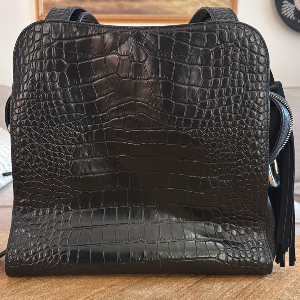 Vince Camuto Black Crocodile-Embossed bag